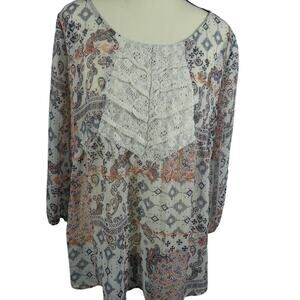 Arizona Jeans Co. Women's Sheer XL Blouse Lace Boho Peasant Western